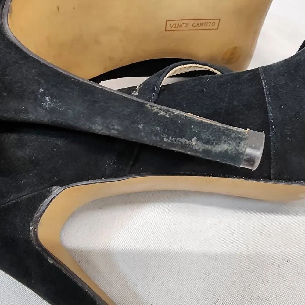 Vince Camuto Womens Beverly Mary Jane Pump Size 6.5 Black Suede Heel Dress Shoe
